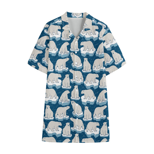 Polar Bear On Ice Pattern Print Cotton Hawaiian Shirt