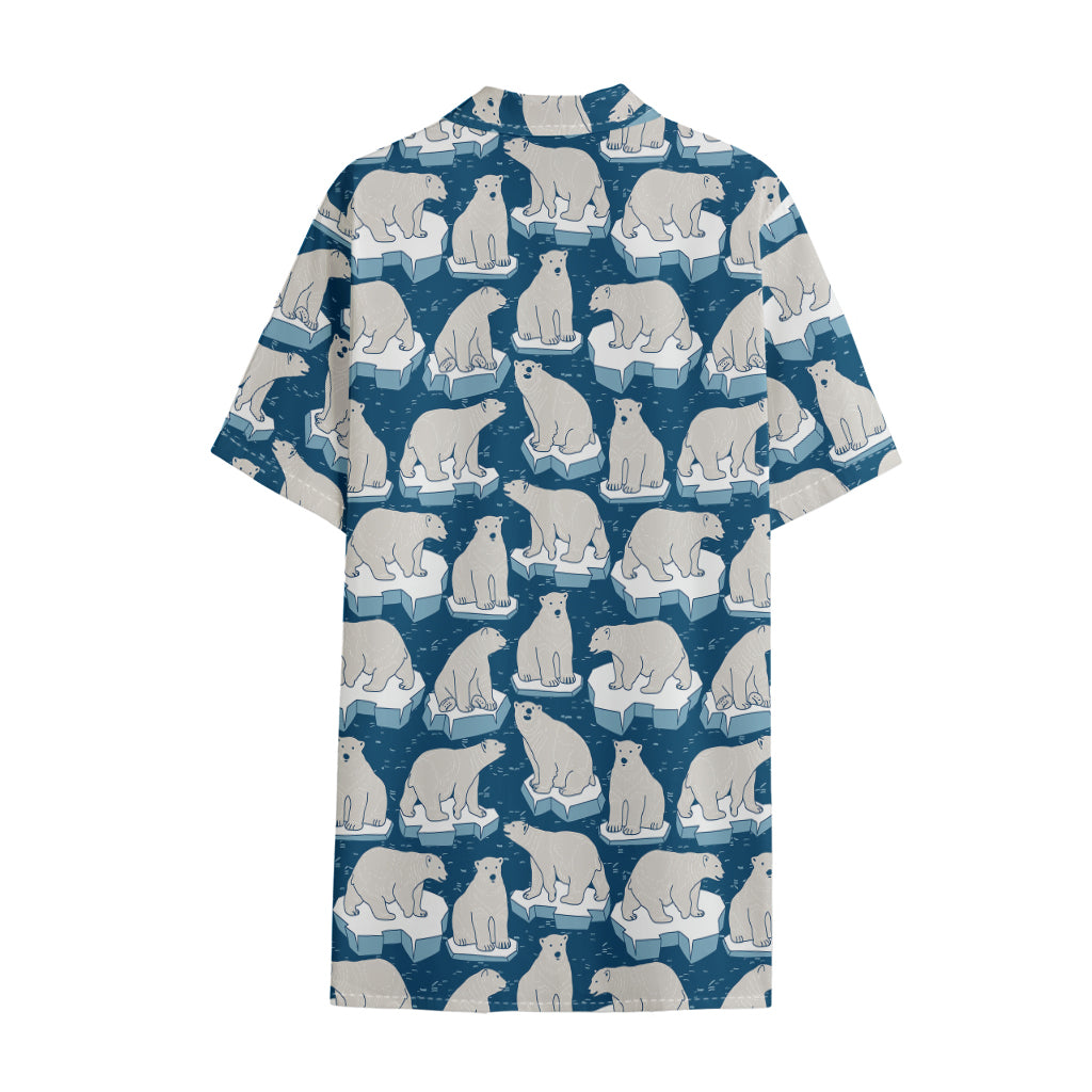 Polar Bear On Ice Pattern Print Cotton Hawaiian Shirt