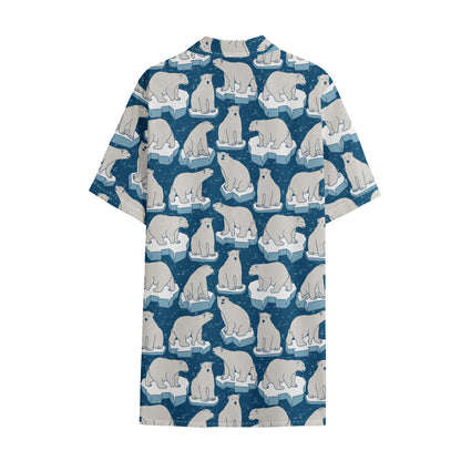 Polar Bear On Ice Pattern Print Cotton Hawaiian Shirt