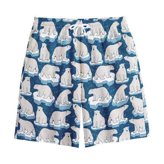 Polar Bear On Ice Pattern Print Cotton Shorts