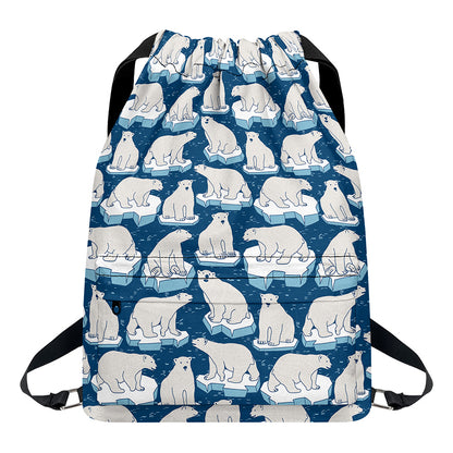 Polar Bear On Ice Pattern Print Drawstring Backpack