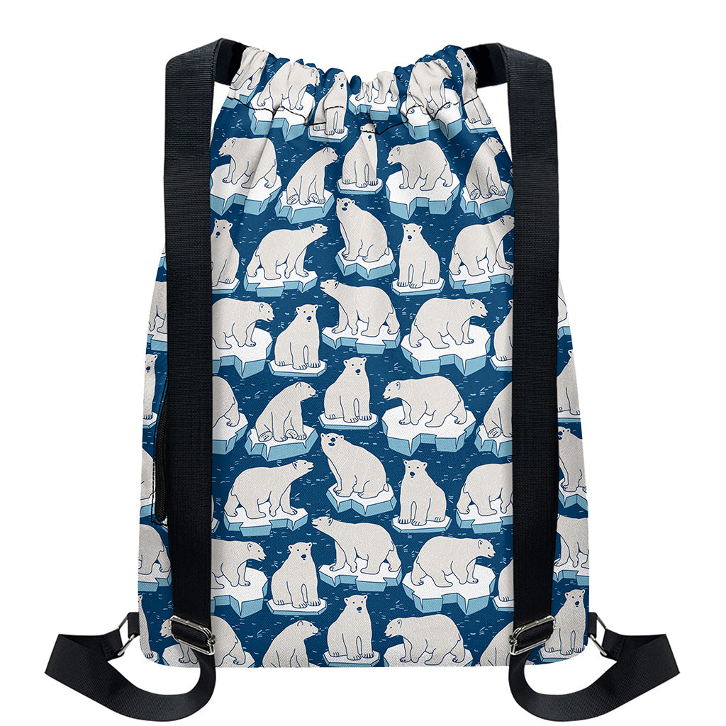 Polar Bear On Ice Pattern Print Drawstring Backpack
