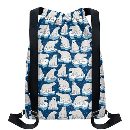 Polar Bear On Ice Pattern Print Drawstring Backpack