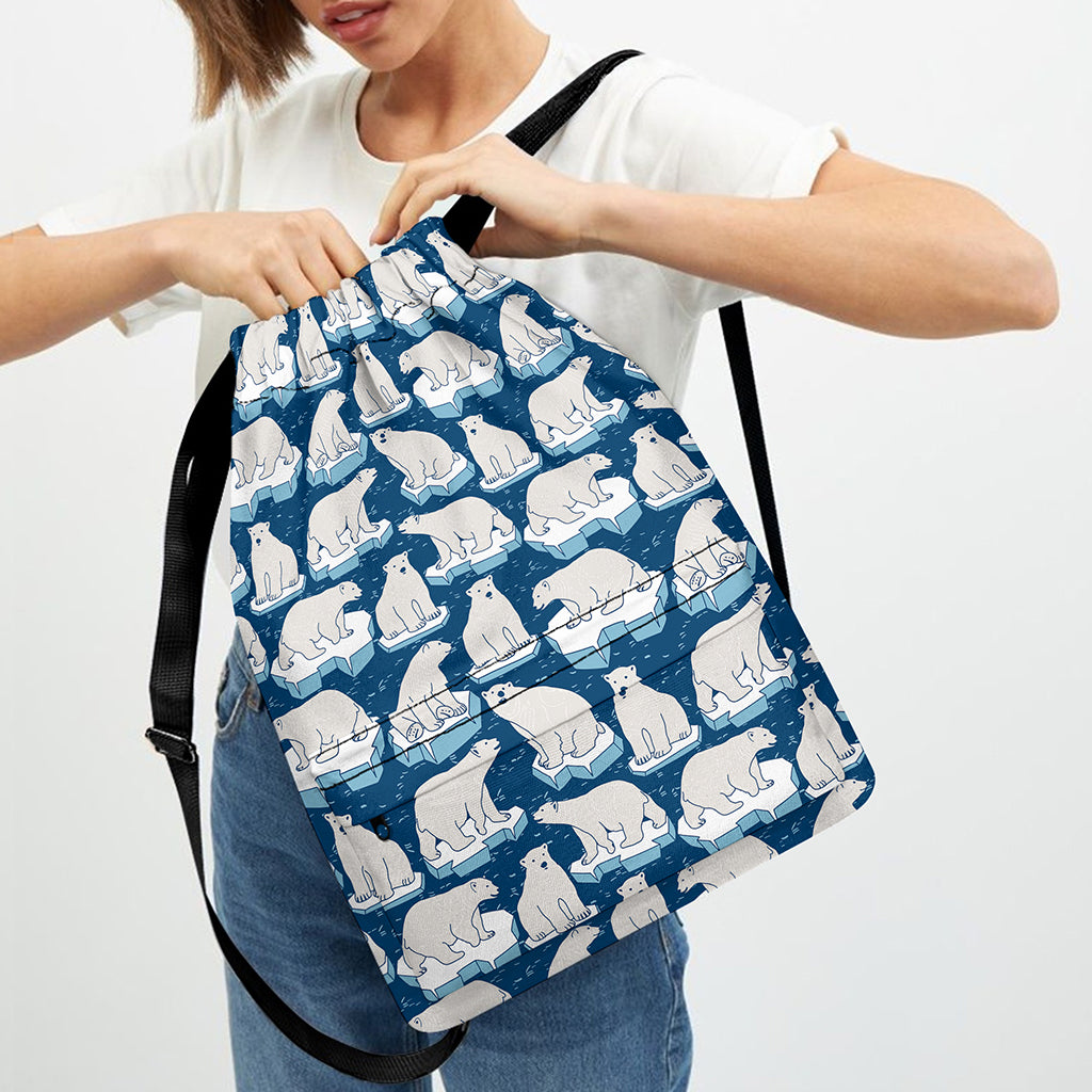 Polar Bear On Ice Pattern Print Drawstring Backpack