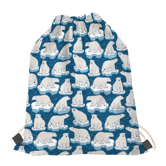 Polar Bear On Ice Pattern Print Drawstring Bag