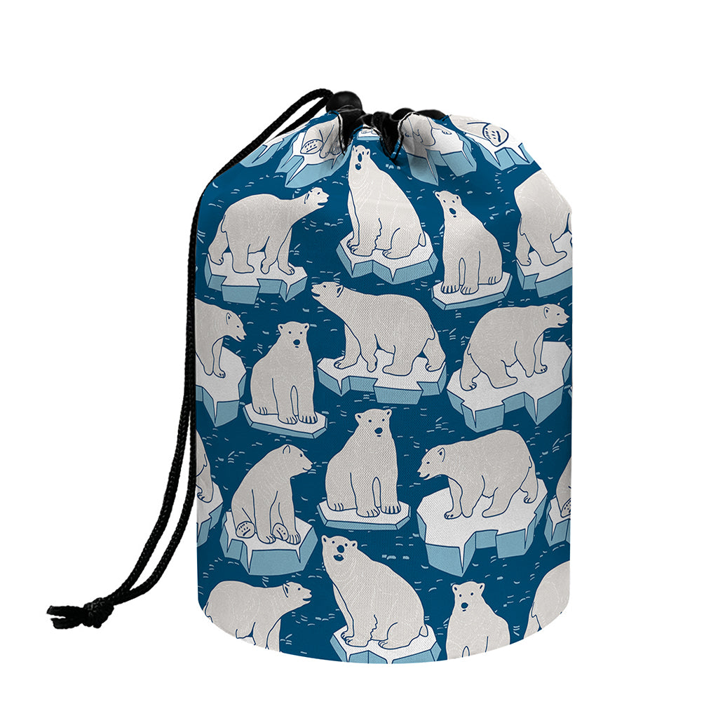 Polar Bear On Ice Pattern Print Drawstring Makeup Bag