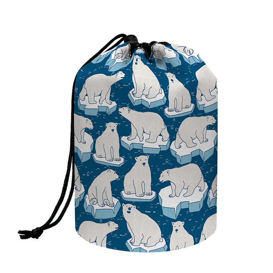 Polar Bear On Ice Pattern Print Drawstring Makeup Bag