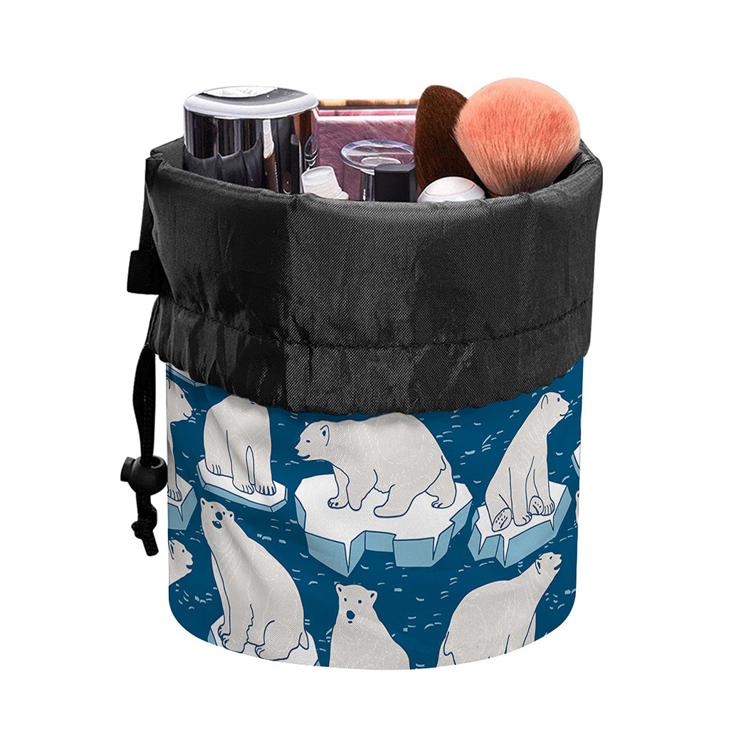 Polar Bear On Ice Pattern Print Drawstring Makeup Bag
