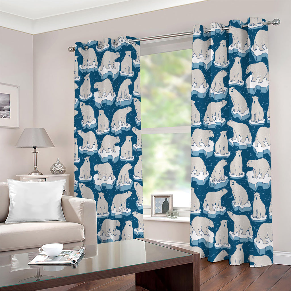 Polar Bear On Ice Pattern Print Extra Wide Grommet Curtains