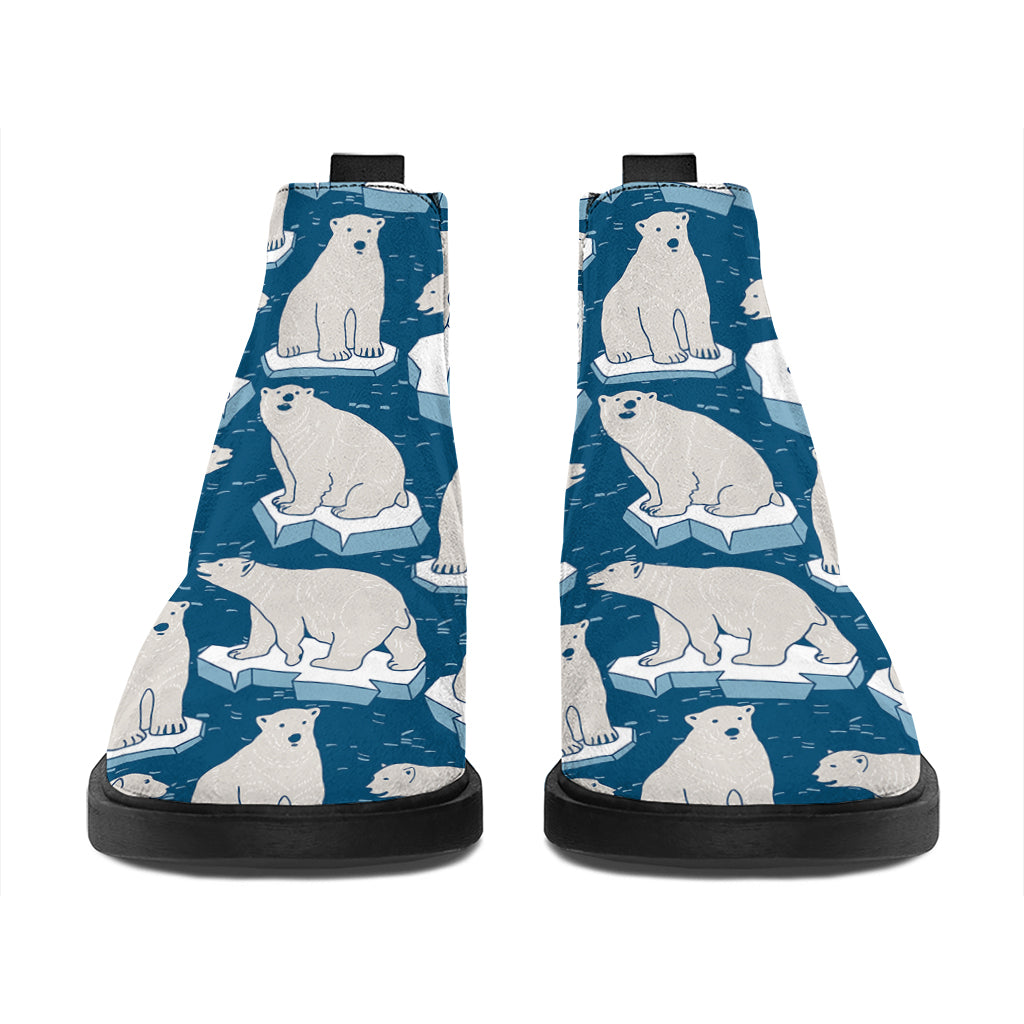 Polar Bear On Ice Pattern Print Flat Ankle Boots