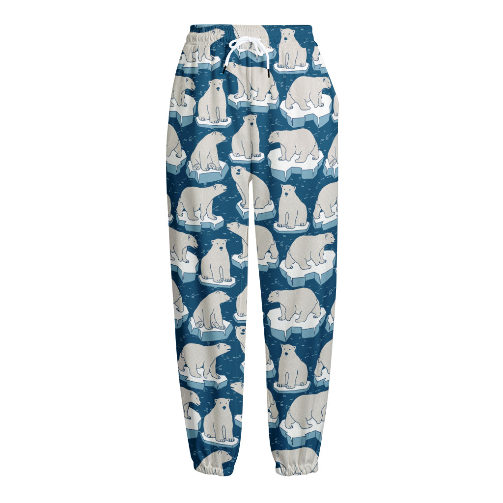 Polar Bear On Ice Pattern Print Fleece Lined Knit Pants