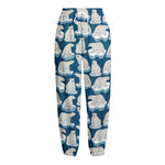 Polar Bear On Ice Pattern Print Fleece Lined Knit Pants