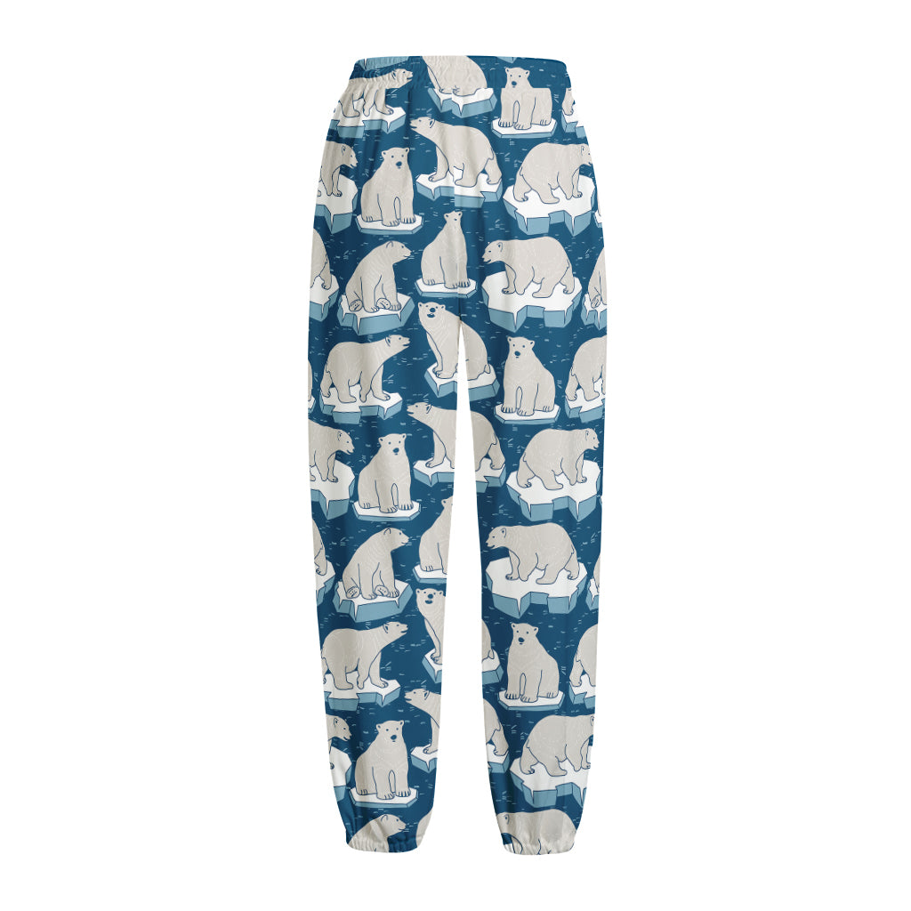 Polar Bear On Ice Pattern Print Fleece Lined Knit Pants