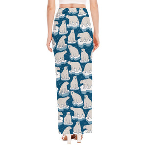 Polar Bear On Ice Pattern Print High Slit Maxi Skirt