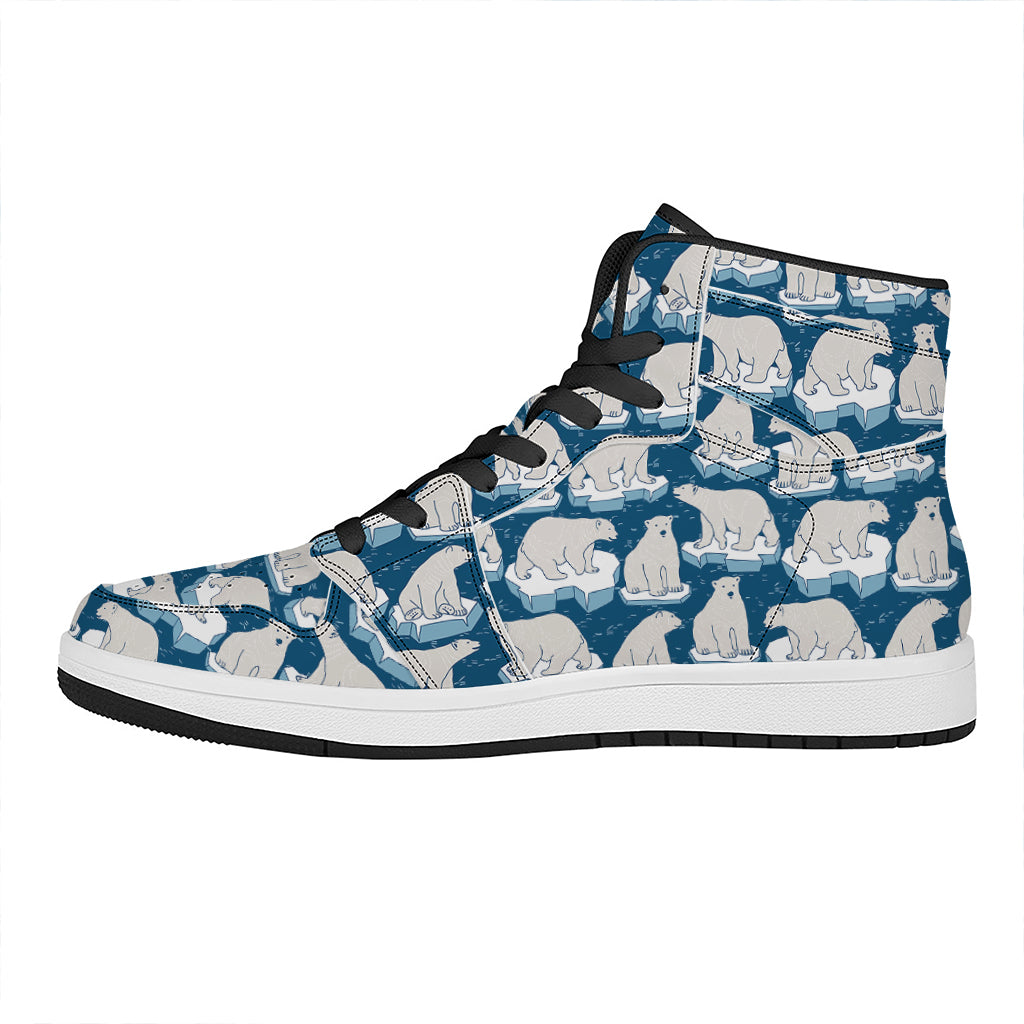 Polar Bear On Ice Pattern Print High Top Leather Sneakers
