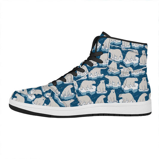 Polar Bear On Ice Pattern Print High Top Leather Sneakers