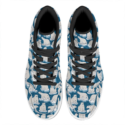 Polar Bear On Ice Pattern Print High Top Leather Sneakers