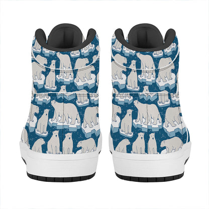 Polar Bear On Ice Pattern Print High Top Leather Sneakers