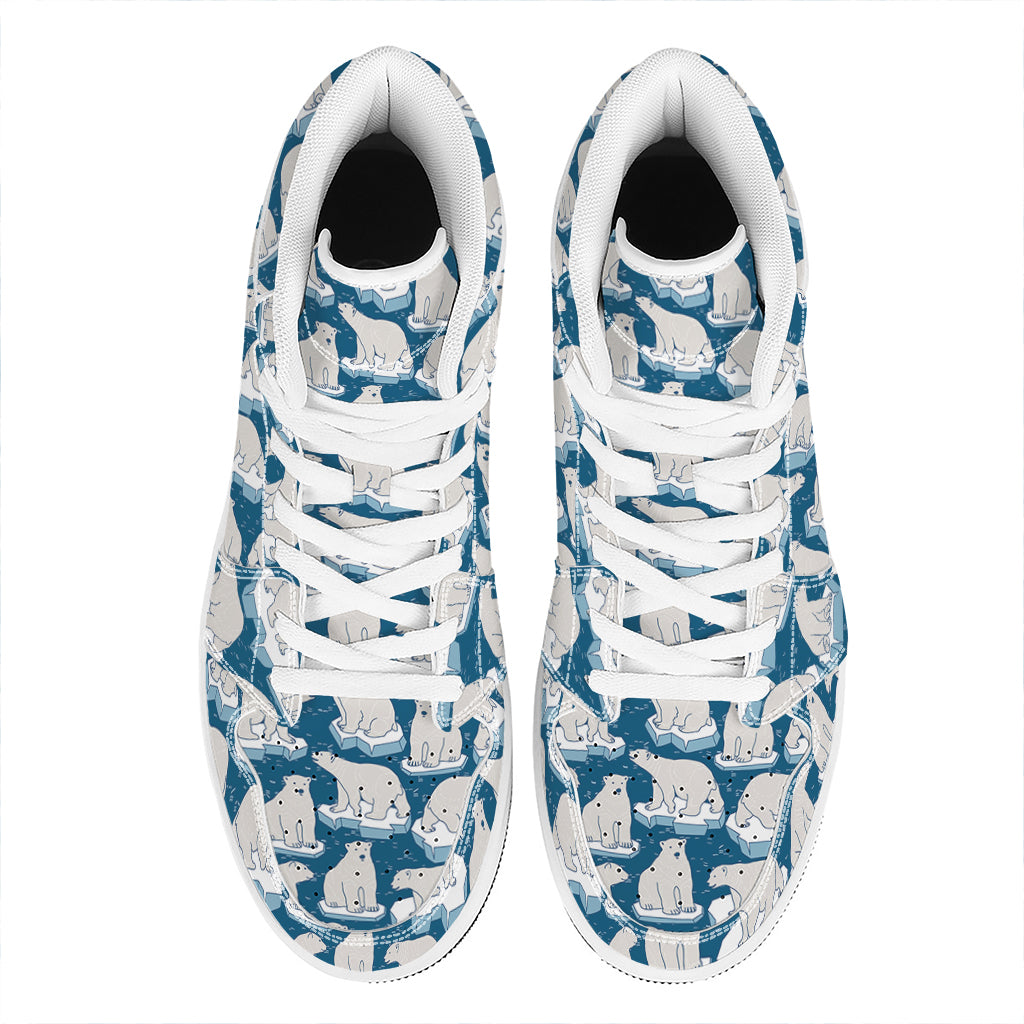 Polar Bear On Ice Pattern Print High Top Leather Sneakers