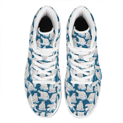 Polar Bear On Ice Pattern Print High Top Leather Sneakers