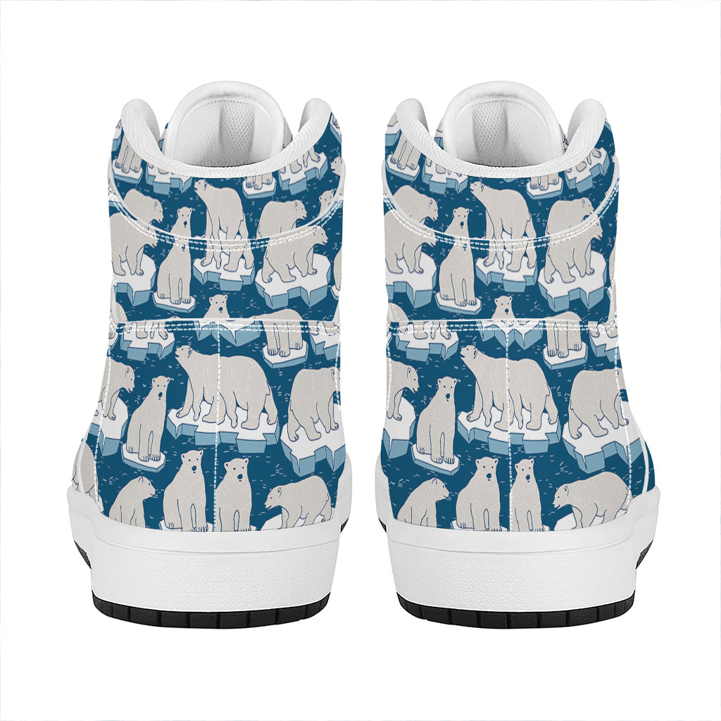 Polar Bear On Ice Pattern Print High Top Leather Sneakers