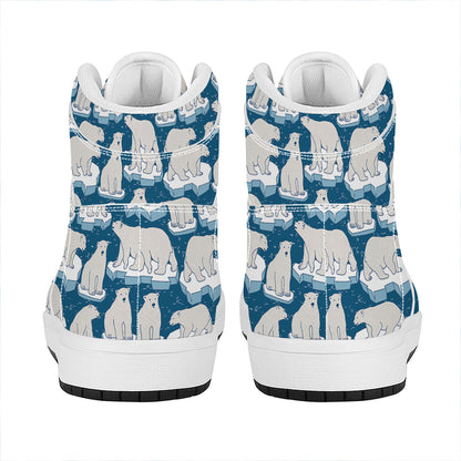 Polar Bear On Ice Pattern Print High Top Leather Sneakers