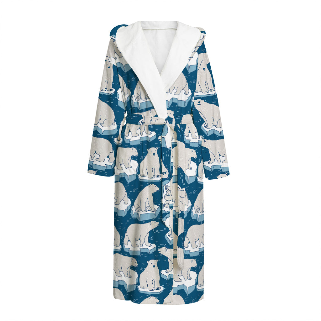 Polar Bear On Ice Pattern Print Hooded Bathrobe