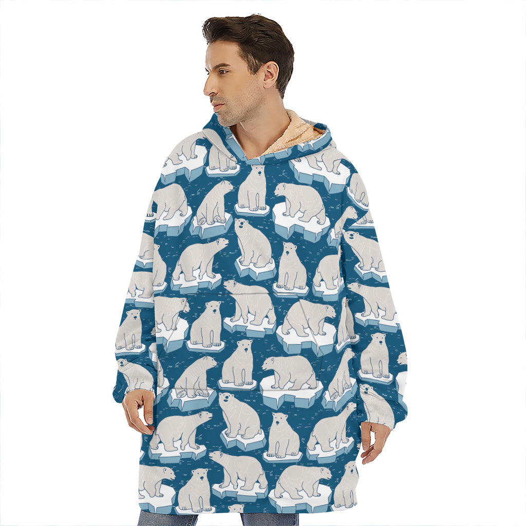 Polar Bear On Ice Pattern Print Hoodie Blanket