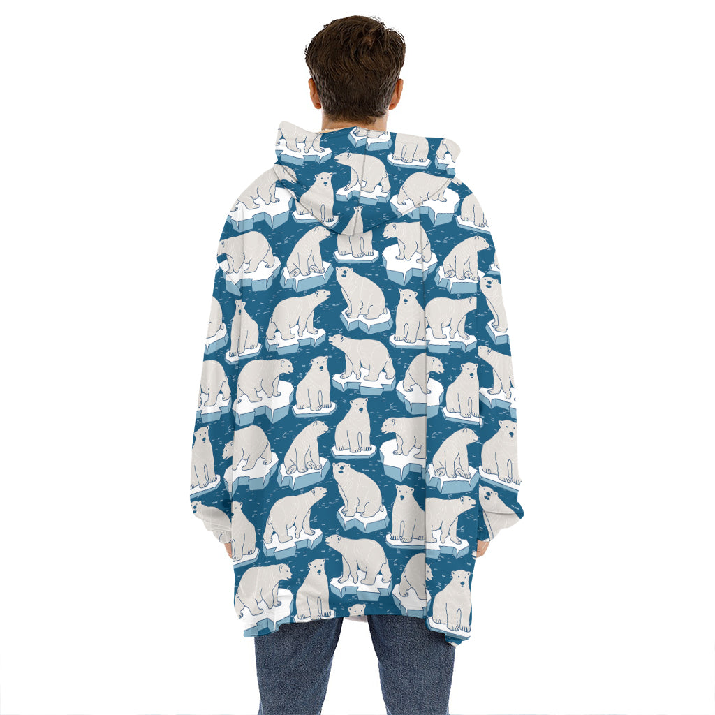 Polar Bear On Ice Pattern Print Hoodie Blanket