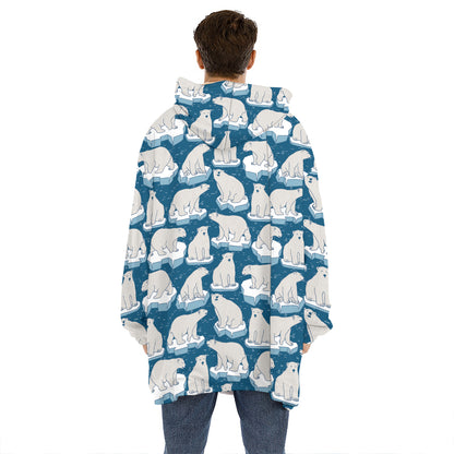 Polar Bear On Ice Pattern Print Hoodie Blanket