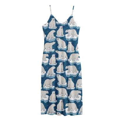 Polar Bear On Ice Pattern Print Jersey Midi Cami Dress