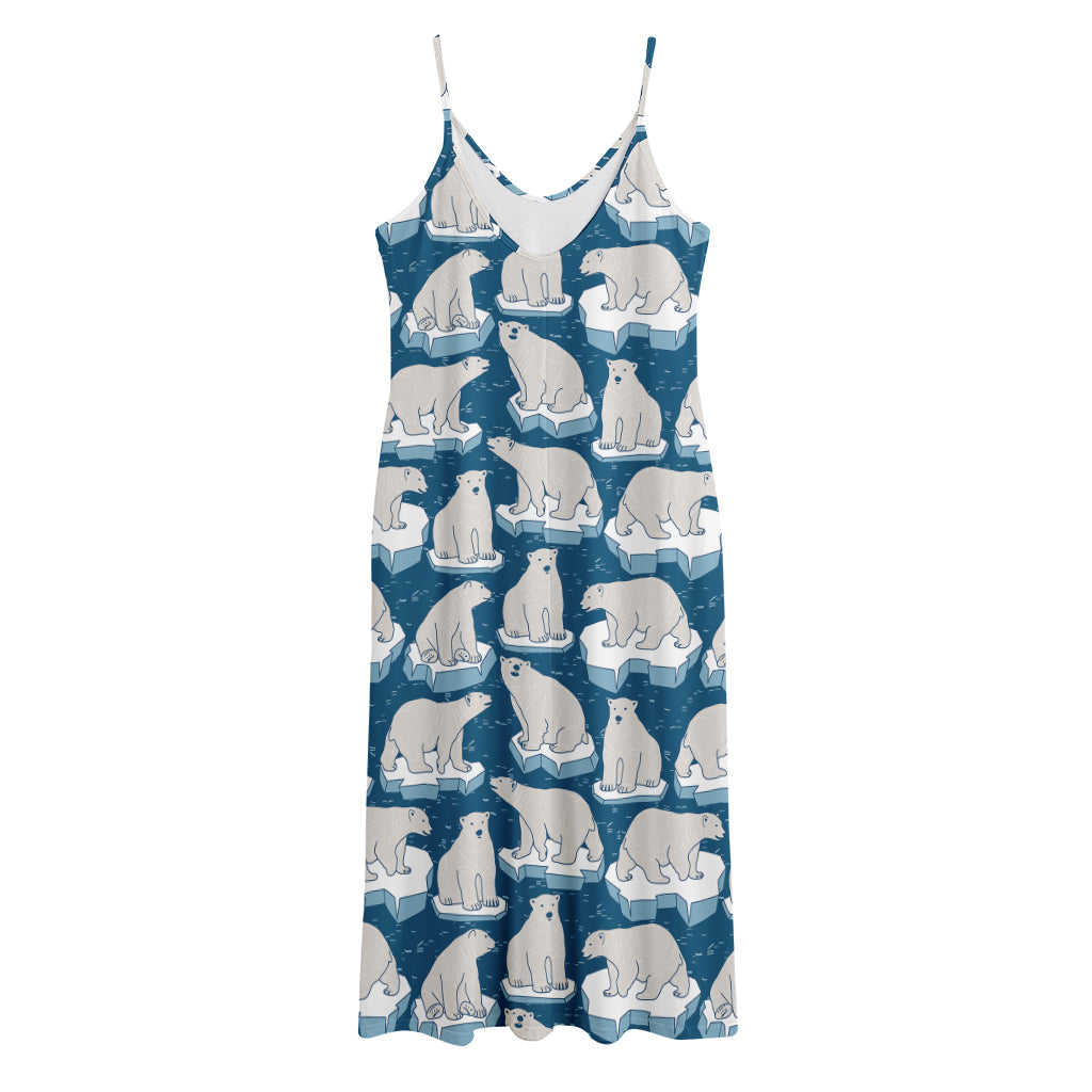 Polar Bear On Ice Pattern Print Jersey Midi Cami Dress