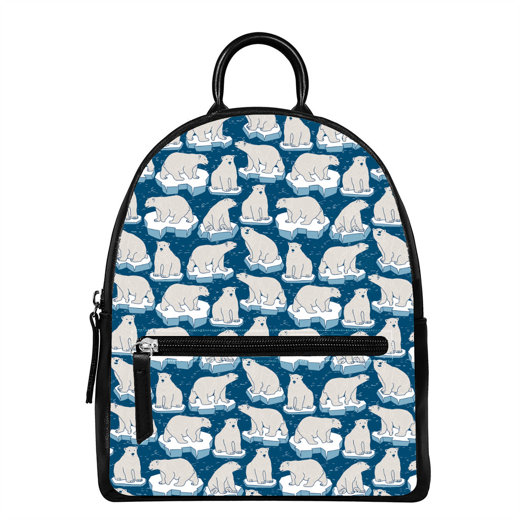 Polar Bear On Ice Pattern Print Leather Backpack