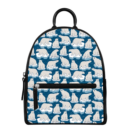 Polar Bear On Ice Pattern Print Leather Backpack