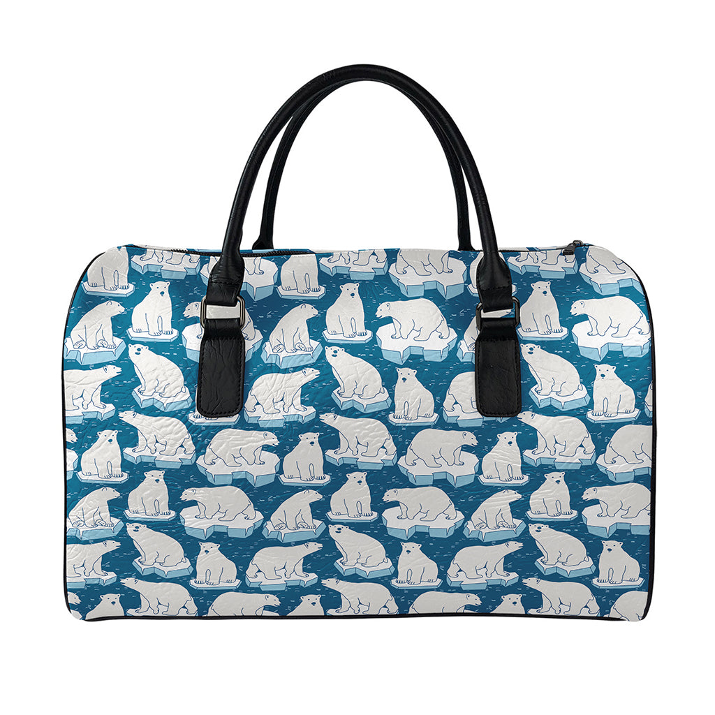 Polar Bear On Ice Pattern Print Leather Duffle Bag