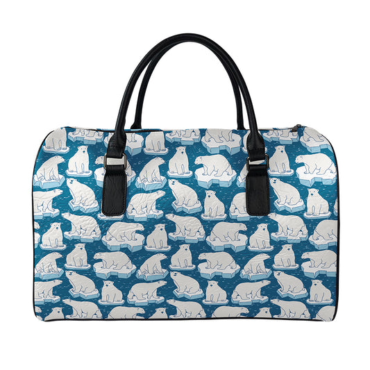Polar Bear On Ice Pattern Print Leather Duffle Bag