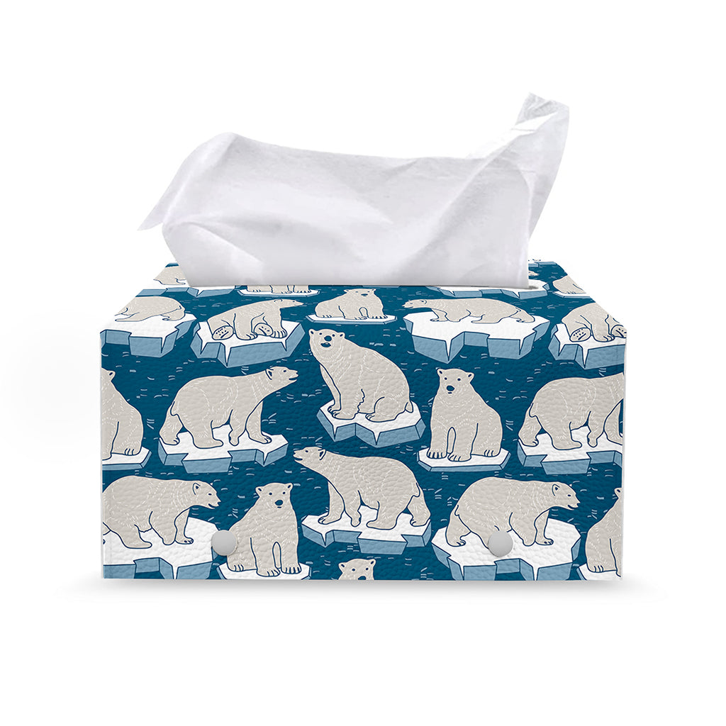 Polar Bear On Ice Pattern Print Leather Tissue Box Cover