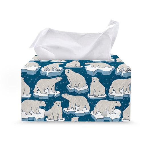 Polar Bear On Ice Pattern Print Leather Tissue Box Cover