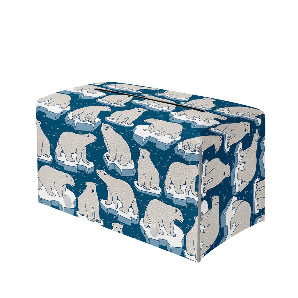 Polar Bear On Ice Pattern Print Leather Tissue Box Cover
