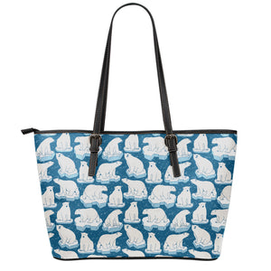 Polar Bear On Ice Pattern Print Leather Tote Bag