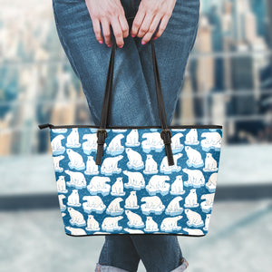 Polar Bear On Ice Pattern Print Leather Tote Bag