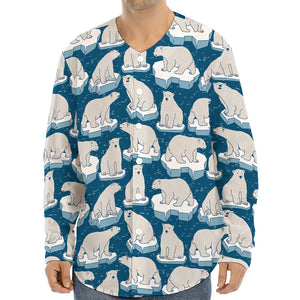 Polar Bear On Ice Pattern Print Long Sleeve Baseball Jersey