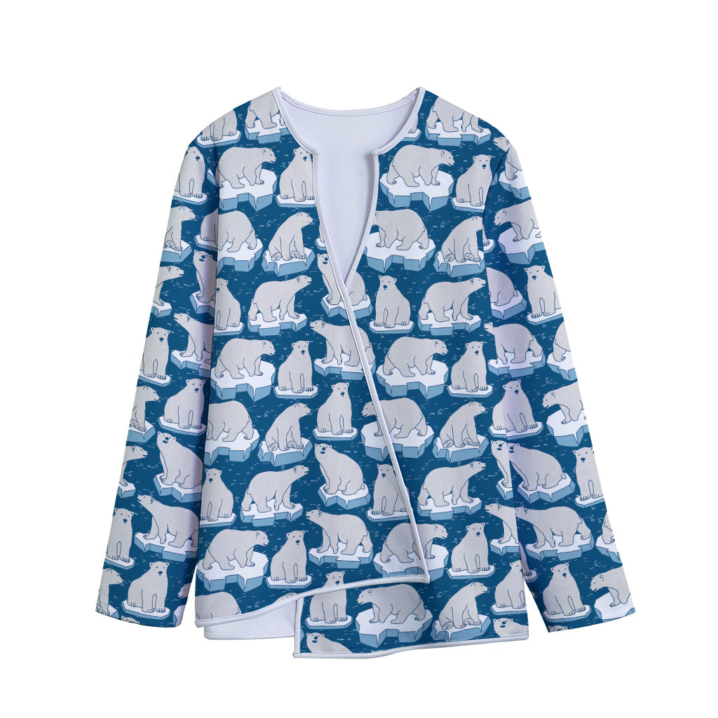 Polar Bear On Ice Pattern Print Long Sleeve Short Coat