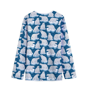 Polar Bear On Ice Pattern Print Long Sleeve Short Coat