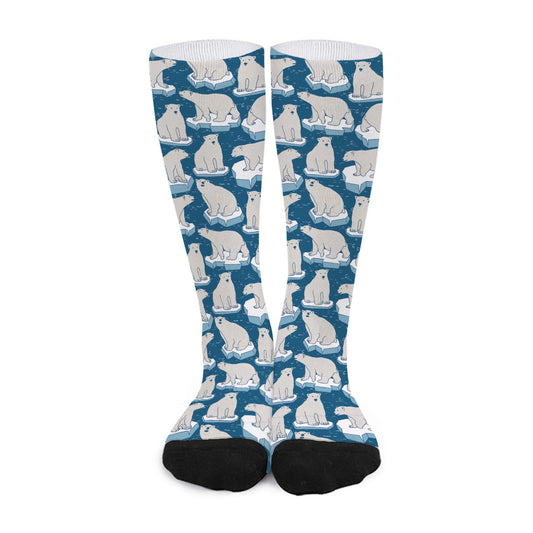 Polar Bear On Ice Pattern Print Long Socks