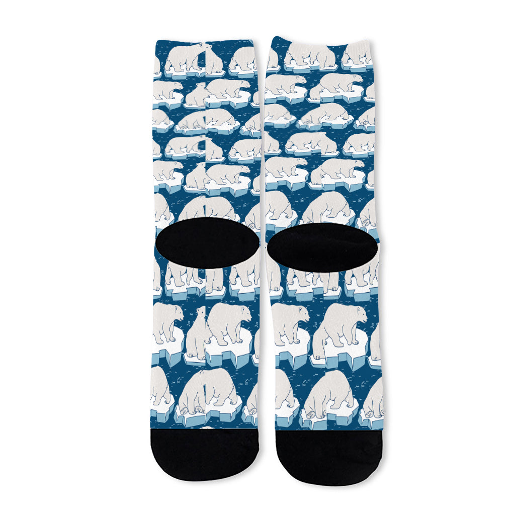 Polar Bear On Ice Pattern Print Long Socks