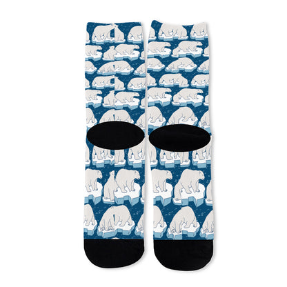 Polar Bear On Ice Pattern Print Long Socks