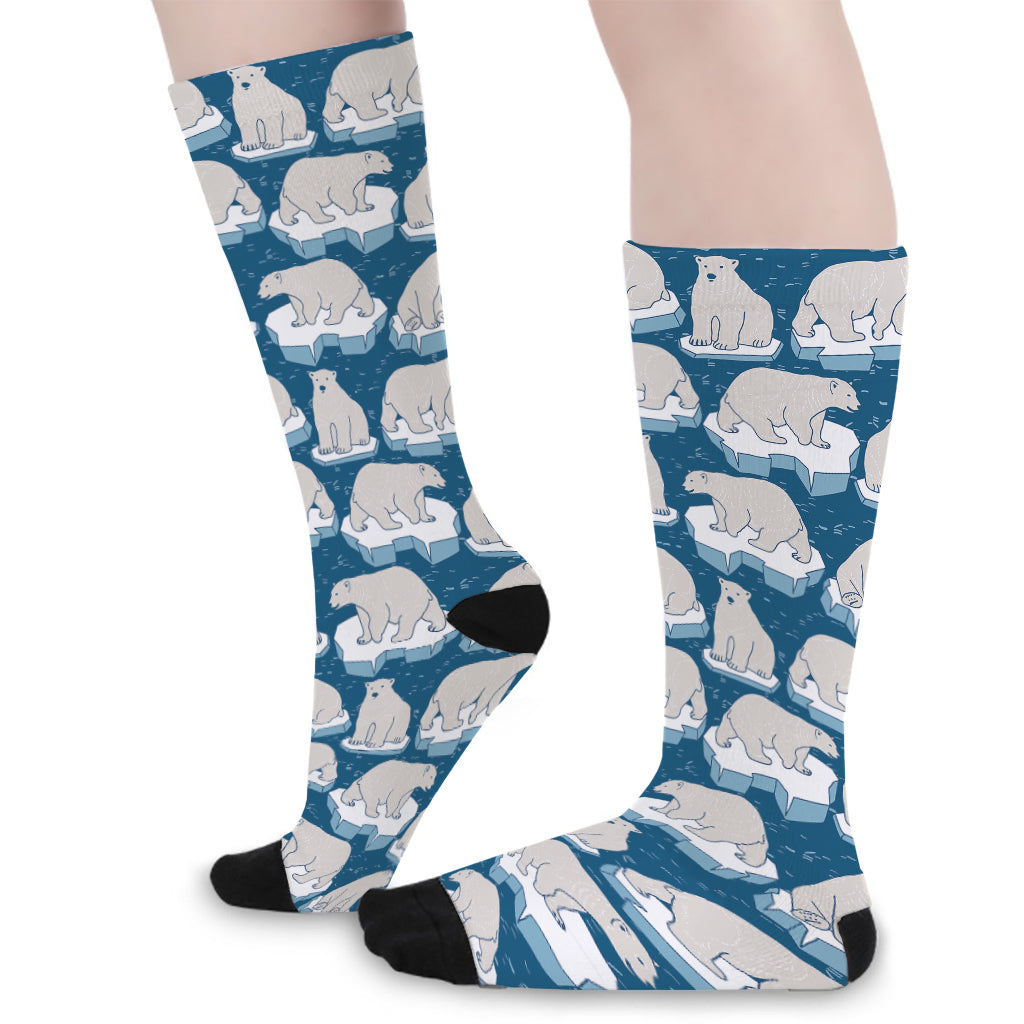 Polar Bear On Ice Pattern Print Long Socks