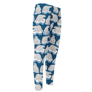 Polar Bear On Ice Pattern Print Men's Compression Pants