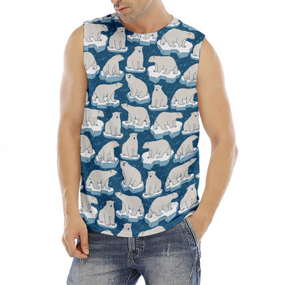Polar Bear On Ice Pattern Print Men's Fitness Tank Top